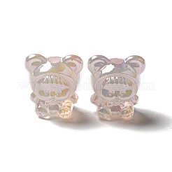 UVメッキレインボー虹色アクリルビーズ  クマの服を着た女の赤ちゃん  桃パフ  17.5x16.5x14mm  穴：3.5mm&nbsp;LS-PACR-M002-01E