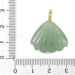 天然グリーンアベンチュリン彫刻ペンダント  キュービックジルコニアと真鍮の金具が付いた貝殻型のチャーム  ゴールドカラー  ラックめっき  28x22x8mm  穴：4mm&nbsp;G-G330-02G-08