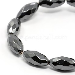 電気メッキゴージャスなファセット磁気ロンデル合成ヘマタイトビーズ連売り  黒メッキ  15~16x7~8mm  穴：2mm  約25個/連  15.3インチ&nbsp;G-F141A-16