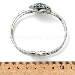 天然石ミックスのフラットラウンドい真鍮製ヒンジ付きカフバングル  プラチナ  内径：1.75x2.40インチ（4.45x6.1cm）&nbsp;BJEW-JB14317