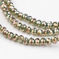 電気メッキガラスビーズ連売り  フル虹メッキ  多面カット  ロンデル  オリーブドラブ  3x2mm  穴：1mm  約165~169個/連  15~16インチ（38~40cm）&nbsp;EGLA-G014-2mm-FR-B08