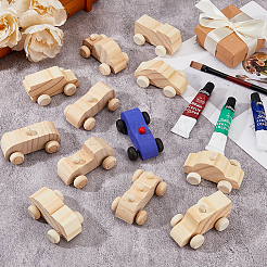 2セット2スタイルの未完成の空白の木製車  子供のおもちゃ  DIY絵画用  バリーウッド  3.15~7x3~4.2x2.9~7cm  6個/セット  1セット/スタイル&nbsp;DIY-FH0006-32