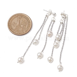 天然パールフロントバックスタッドピアス  合金チェーンタッセルイヤリング  銀  72x6mm&nbsp;EJEW-TA00353