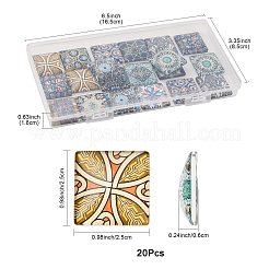 プリントガラスフラットバックカボション20個  正方形  幾何学的な花のテーマ  ミックスカラー  25x25x6.5mm&nbsp;GGLA-FS0001-21