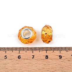 ベーキングペイント透明ガラスヨーロピアンビーズ  大穴ビーズ  真鍮のコア付き  多面カット  ロンデル  ゴールド  13.5~14x9~9.5mm  穴：5mm&nbsp;GPDL-N004-C14mm-B01