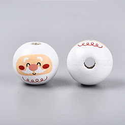 クリスマスのスプレーペイントされたシマウッドビーズ  印刷されたビーズ  ラウンド  桃パフ  19~20x17.5~18mm  穴：4~5mm&nbsp;WOOD-T032-38B