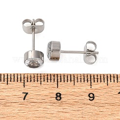 304ステンレススチールクリアキュービックジルコニアスタッドピアス  フラットラウンド  ステンレス鋼色  6mm&nbsp;EJEW-Q044-07P