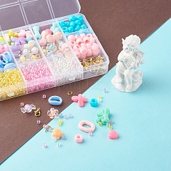 子供のためのDIYジュエリー製作キット  不透明および透明なアクリルビーズを含む  ポリスチレンプラスチックビーズ  アクリルフレームコネクター  亜鉛合金カニカン  鉄パーツ  プラスチック製ピアスキャッチ  ミックスカラー  ビーズ：775~777個/セット&nbsp;DIY-YW0003-63