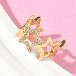 女性用真鍮マイクロパヴェクリアキュービックジルコニアカフリング  18KGP本金メッキ  スター  0.49インチ（1.25cm）&nbsp;RJEW-D307-01G-A