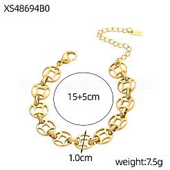 304ステンレススチール製コインリンクチェーンブレスレット  イオンプレーティング（ip）  18KGP本金メッキ  7.87インチ（20cm）&nbsp;STAS-OY012-96G