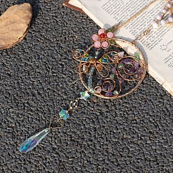 ワイヤーで巻かれた天然宝石ビーズと金属製のトンボの吊り下げ飾り  家庭菜園の屋外装飾用のガラス製コーンタッセルサンキャッチャー  320x90mm&nbsp;PW-WG454D0-01