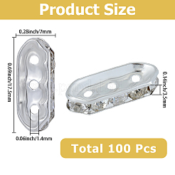 合金クリスタルラインストーンスペーサーバー100個  3穴  オーバル  銀  17.5x7x3.5mm  穴：1.4mm  20個/袋&nbsp;FIND-SC0021-30