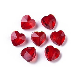 透明ガラスビーズ  多面カット  ハート  レッド  10x10x7mm  穴：1~1.2mm&nbsp;GLAA-K002-07A-02