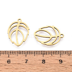中空201ステンレスペンダント  葉のチャーム  レーザー切断  18KGP本金メッキ  18x13x1mm  穴：1.4mm&nbsp;STAS-T073-48G
