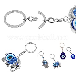 キーホルダー  ナザールボンジュウのランプワークと合金分割キーホルダー付き  プラチナ  藤紫色  6個/セット&nbsp;KEYC-PH0001-33-WH