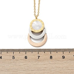 304ステンレススチールローマ数字3リングペンダントネックレス  白いプラスチック  ゴールド＆ステンレス鋼色のバラ  18.27インチ（46.4cm）&nbsp;NJEW-V001-06P-01