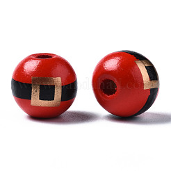 塗られた天然木のヨーロッパのビーズ  大穴ビーズ  クリスマス  印刷  ラウンド  カラフル  16x15mm  穴：4mm&nbsp;X-WOOD-S057-035