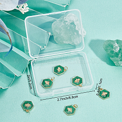 ラックメッキ真鍮エナメルペンダント6個。  丸カン付き  18KGP本金メッキ  蜂と六角形  シーグリーン  15x14x2.5mm  穴：3.6mm&nbsp;KK-BBC0004-58
