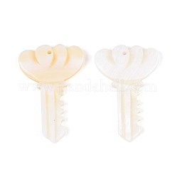 天然淡水シェルのペンダント  キーホルダーキー  貝殻色  38.5~39.5x25x3~3.5mm  穴：1.6mm&nbsp;SHEL-T020-61