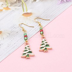 クリスマステーマ合金エナメルダングルピアス  真鍮製のピアスフックとガラスシードビーズ付き  混合図形  ゴールドカラー  ミックスカラー  45.5~58mm  ピン：0.7mm&nbsp;EJEW-JE04511