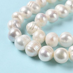 天然養殖淡水パールビーズ連売り  ポテト  グレードAB  パパイヤホイップ  8~10.5x7.5~8.5mm  穴：0.7mm  約45個/連  13.07''（33.2センチメートル）&nbsp;PEAR-E018-14