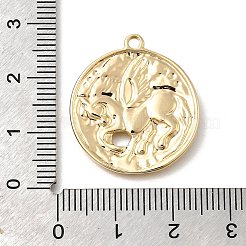 真鍮チャーム  ユニコーンのチャームが付いたフラットラウンド  14KGP本金メッキ  14x12x3mm  穴：2mm&nbsp;LS-KK-U061-09G