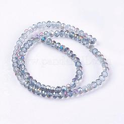 半分メッキ多面カットロンデル電気メッキガラスビーズ連売り  パープル  3x2mm  穴：1mm  約135~148個/連  34~37cm&nbsp;X-EGLA-D020-3x2mm-18