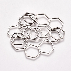 ステンレス鋼の連結リング  ジュエリー作りのための  六角  ステンレス鋼色  11.5x13x0.8mm  内径：10x11mm&nbsp;STAS-TAC0002-21-02P