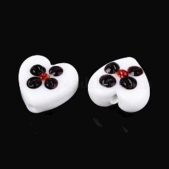 手作りランプワークビーズ  手描きのビーズ  花とハート  ホワイト  15~16x16~17x8~10mm  穴：1.2~1.6mm&nbsp;LAMP-ZX003-17-05