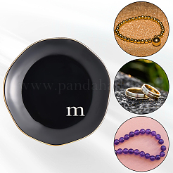 丸い陶器のジュエリー皿  ジュエリープレート  指輪収納トレー  ネックレス  ピアス  文字m  120x19.5mm&nbsp;AJEW-WH20067-015B