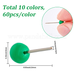 600個 10色 丸型ステンレス製画鋲  プラスチックヘッド付き  文房具・オフィス用品  ミックスカラー  14mm  ヘッド：4mm  60個/カラー&nbsp;FIND-SP0004-46
