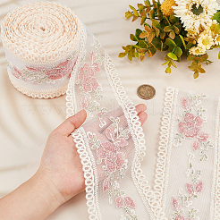 10ヤード刺繍ポリエステルレーストリム  縫製装飾工芸品  花  アンティークホワイト  3-3/8~3-3/4インチ（85~95mm）&nbsp;OCOR-GF0001-80D