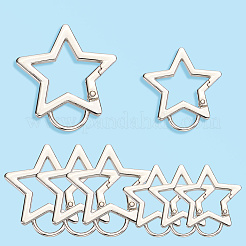 8個2スタイル亜鉛合金スプリングゲートリング  スター  プラチナ  36~45x33.5~41x4mm  穴：8~10x10~12.5mm  4個/スタイル&nbsp;FIND-SP0003-83P