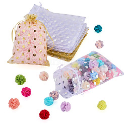 16個 2色 ホットスタンプ 水玉模様 オーガンジー ジュエリー 巾着袋  メッシュポリエステルギフトバッグ  結婚式パーティーのキャンディメッシュ包装用  長方形  ミックスカラー  17.5x12.8x0.04cm  8個/カラー&nbsp;ABAG-TADJ0001-06D