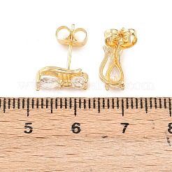 猫型真鍮マイクロパヴェクリアキュービックジルコニアスタッドピアス  長持ちメッキ  ラックめっき  18KGP本金メッキ  11x5mm&nbsp;EJEW-C172-01G