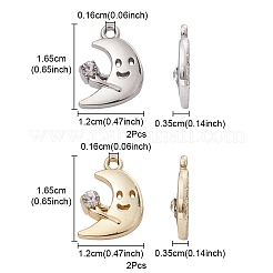 4 個 2 色ラックメッキ合金ラインストーンペンダント  三日月チャーム  プラチナ＆ライトゴールド  16.5x12x3.5mm  穴：1.6mm  2個/カラー&nbsp;FIND-YW0003-60