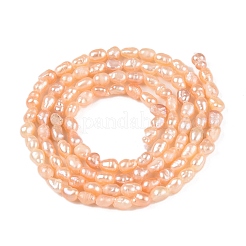 天然養殖淡水パールビーズ連売り  ライス  桃パフ  2.5~4.5x1.5~2.5mm  穴：0.5mm  約79~81個/連  13.78インチ（35cm）&nbsp;PEAR-N012-02H-01