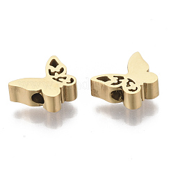 304ステンレススチールビーズ  蝶  ゴールドカラー  8x10x3mm  穴：2mm&nbsp;X-STAS-S079-180A
