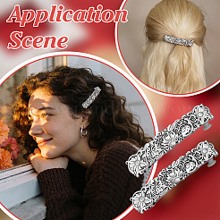 女性用合金ヘアバレッタ3個  長方形  アンティークシルバー  78x17.5x13mm&nbsp;OHAR-PH0001-38