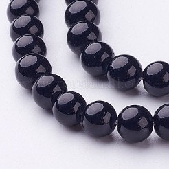 天然石馬山ジェイドラウンドビーズ連売り  染め  ブラック  8mm  穴：1mm  約48個/連  15インチ&nbsp;X-G-D263-8mm-XS32