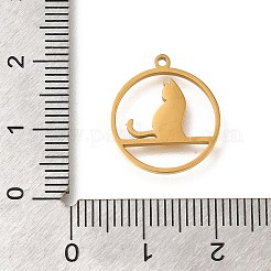 304ステンレスペンダント  レーザー切断  猫のチャームが付いたリング  18KGP本金メッキ  17.5x15.5x1mm  穴：1.2mm&nbsp;STAS-S144-04C