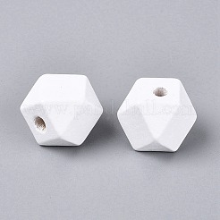スプレー塗装ウッドヨーロッパビーズ  大穴ビーズ  ポリゴン  ホワイト  16x15x15mm  穴：4mm&nbsp;WOOD-F017-07D