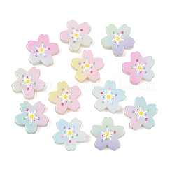 蓄光プリントされた不透明な樹脂ビーズ  花  エナメル  暗闇で光る  ミックスカラー  23.5x24.5x7mm  穴：2.5mm&nbsp;RE-CBAC4C7-26