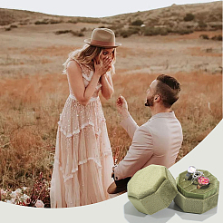 ベルベット カバー プラスチック カップル リング ボックス  結婚指輪のギフトケース  八角形  ダークオリーブグリーン  5.1x5x4.9cm&nbsp;VBOX-WH20003-001B