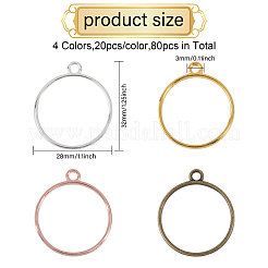 80個4色亜鉛合金ペンダント  リング  ミックスカラー  32x28x2.8mm  穴：3mm  20個/カラー&nbsp;FIND-CA0008-82