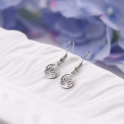 201 ステンレススチール ダングルイヤリング  ハスの花  ステンレス鋼色  30x10mm&nbsp;FS-WGE9C8B-02