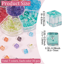 245個7色透明クラックルガラスビーズ  キューブ  ミックスカラー  6.5~7x6~6.5x6~6.5mm  穴：1.5mm〜1.8mm  35個/カラー&nbsp;EGLA-PA0001-42