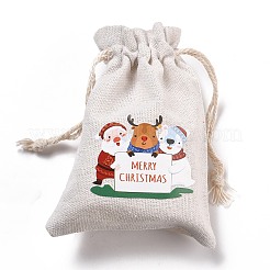 クリスマスコットンクロス収納ポーチ  長方形巾着袋  キャンディーギフトバッグ用  メリークリスマス  言葉  13.8x10x0.1cm&nbsp;X-ABAG-M004-02J
