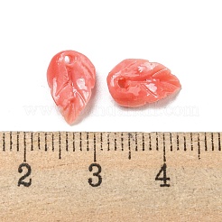 合成サンゴ染めの葉のチャーム  鮭色  11x7x2.5mm  穴：1.2mm&nbsp;CORA-Q034-01-01