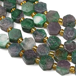 染色された天然フクサイトビーズの連  六角  シードビーズで  9x10x5mm  穴：0.8mm  約15個/連  7.09''（18センチメートル）&nbsp;G-F833-B04-01